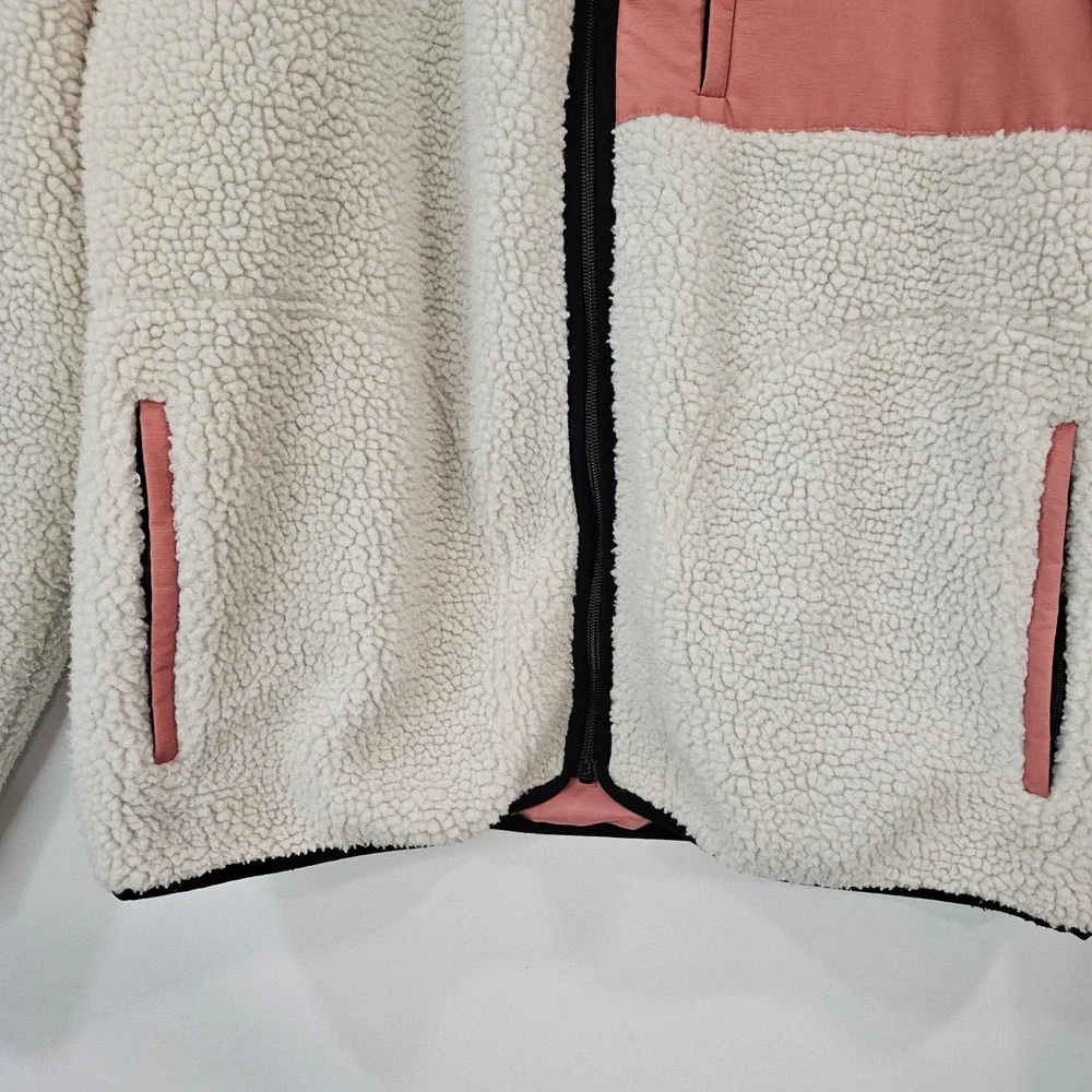 WESC Moritz Teddy Fleece Unisex Jacket Mens XL Ivory Colorblock Zip Up Warm‎